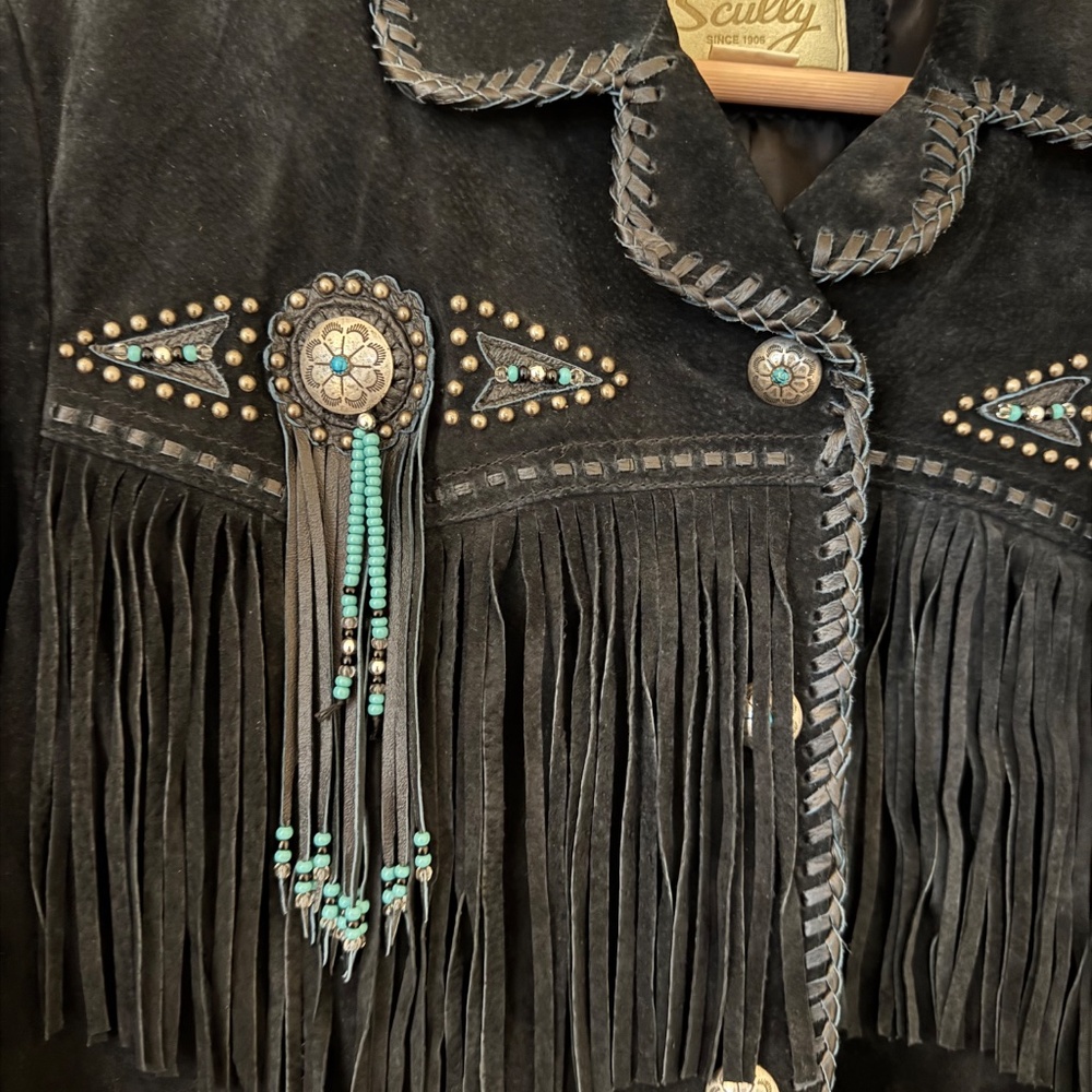 Vintage Black Suede fringe cropped jacket- Large - Picture 2 of 7